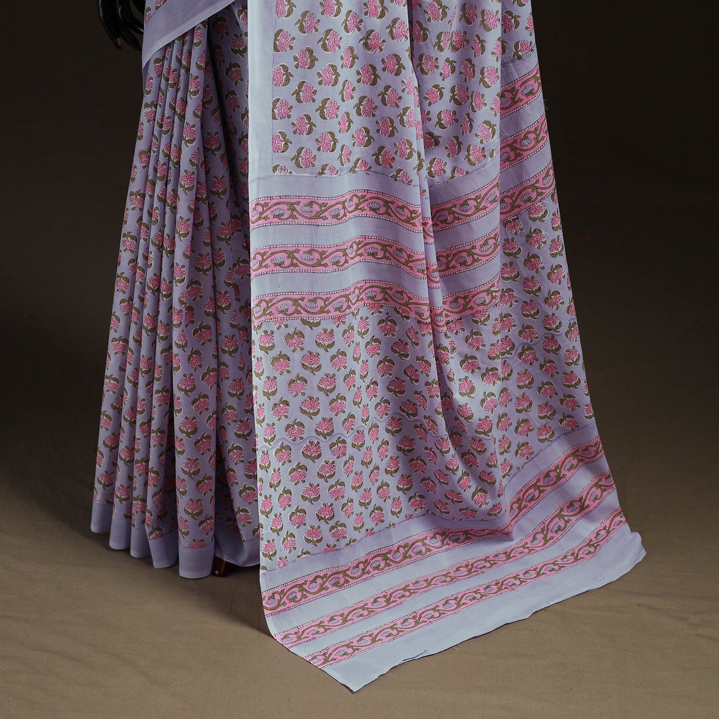 Hand block pure mul cotton sanganeri floral print saree 27