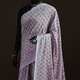 Hand block pure mul cotton sanganeri floral print saree 27