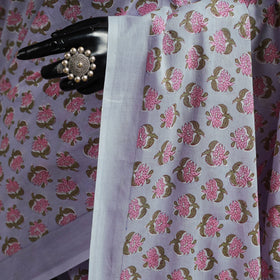Hand block pure mul cotton sanganeri floral print saree 27