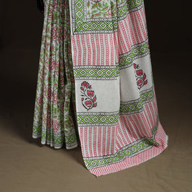 Hand block pure mul cotton sanganeri floral print saree 29