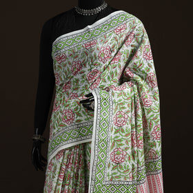 Hand block pure mul cotton sanganeri floral print saree 29