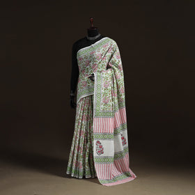 Hand block pure mul cotton sanganeri floral print saree 29