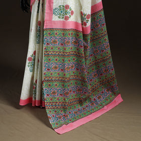 Hand block pure mul cotton sanganeri floral print saree 30