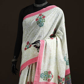Hand block pure mul cotton sanganeri floral print saree 30