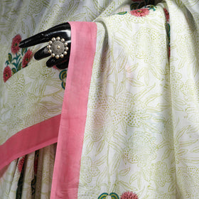 Hand block pure mul cotton sanganeri floral print saree 30