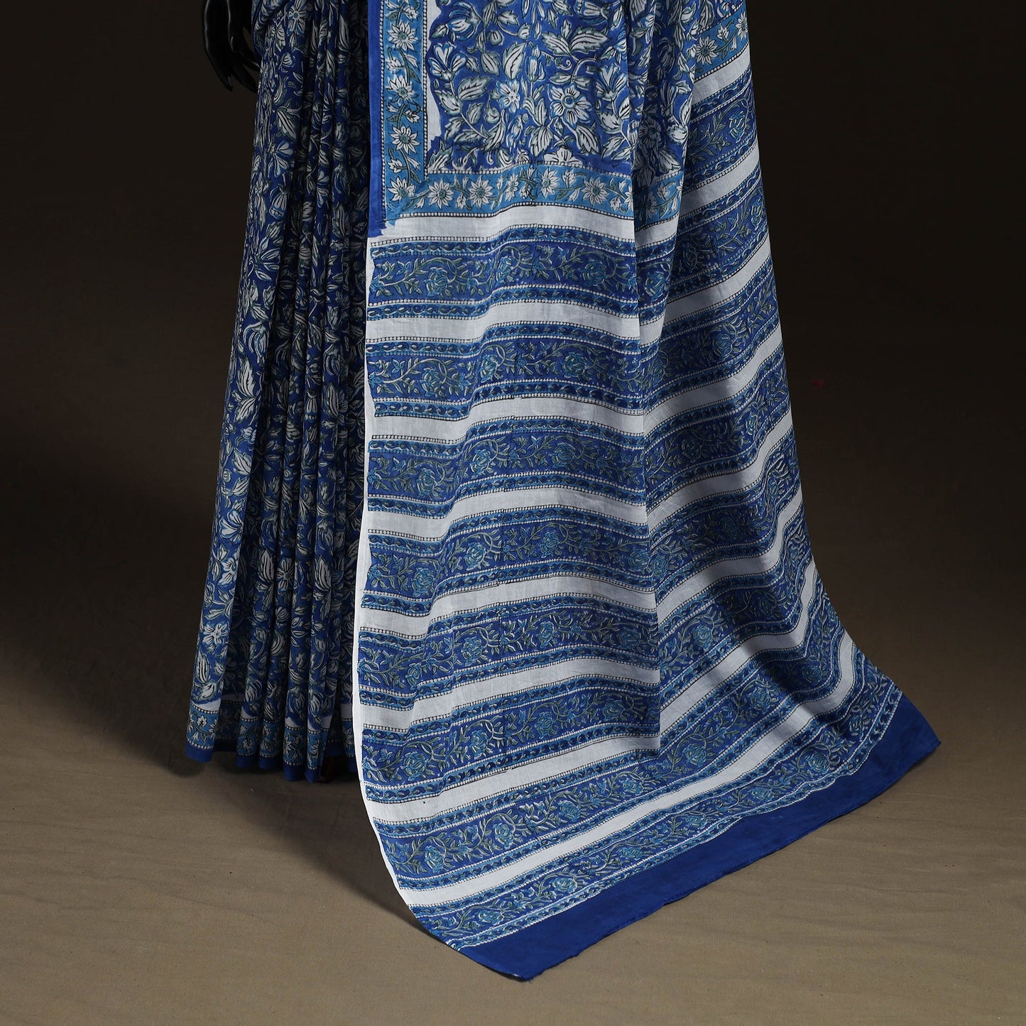 Hand block pure mul cotton sanganeri floral print saree 31
