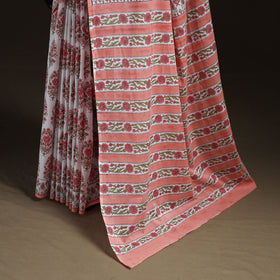 Hand block pure mul cotton sanganeri floral print saree 33