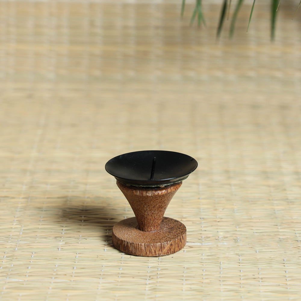  Hand Carved Coconut Wood Kuja Candle Stand 