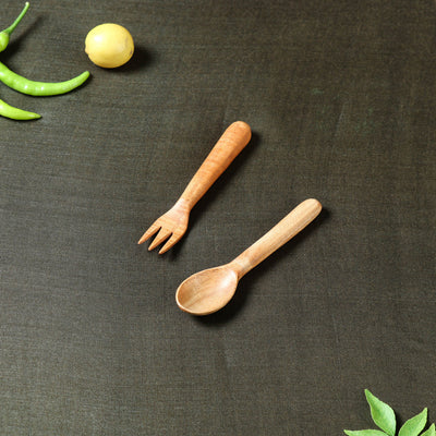 Buy Handcarved Natural Neem Wood Spoon & Fork (Small) 