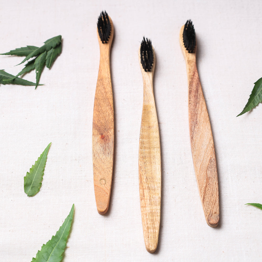  Handcarved Natural Neem Wood Toothbrush 