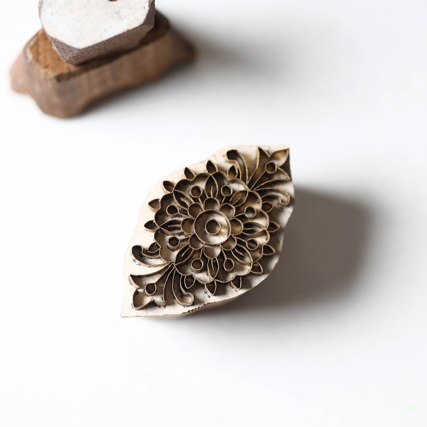  Hand-carved Rohida Wood Brass Block 