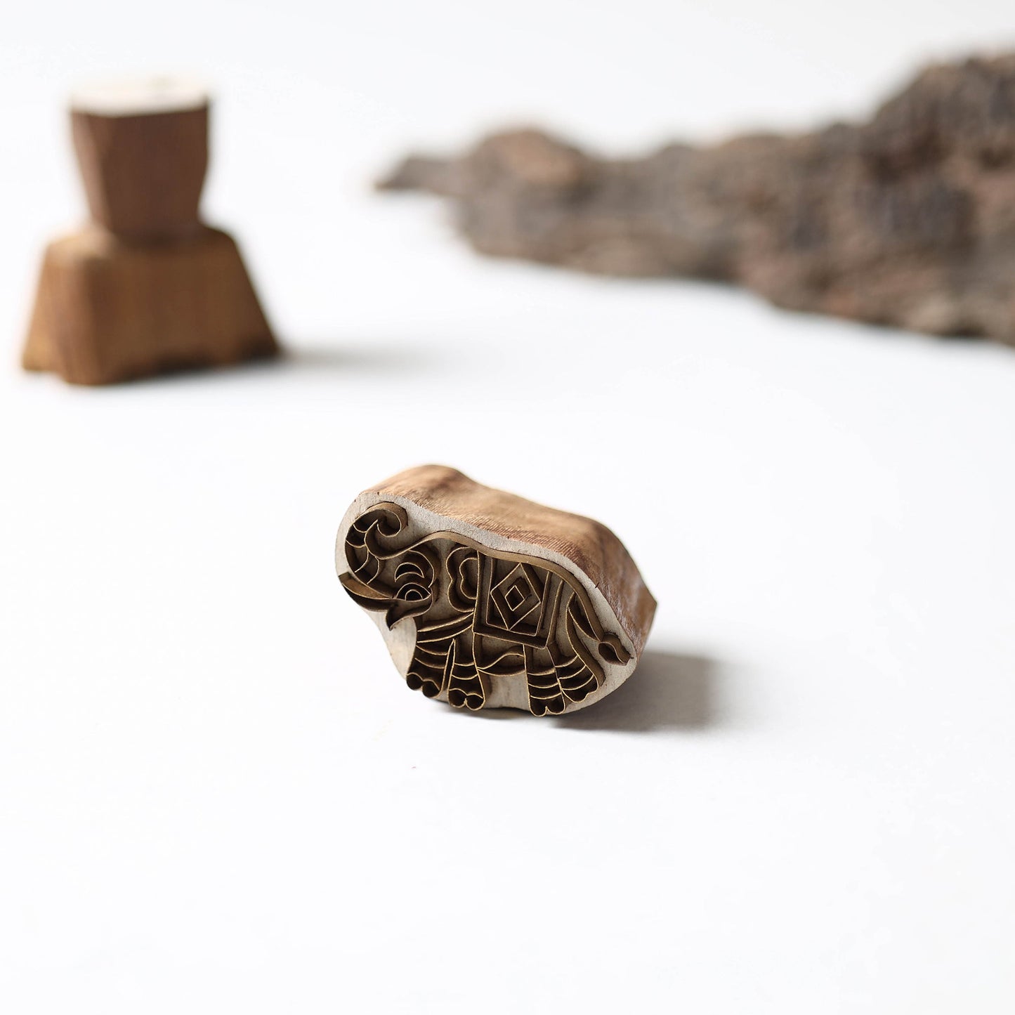  Hand-carved Rohida Wood Brass Block 