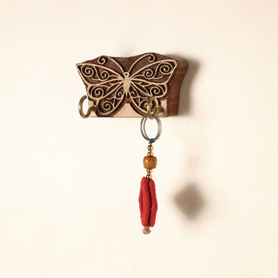  Hand Carved Sheesham Wood Block Key Hanger ( 2 pegs) Online in India l iTokri.com 