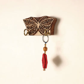 Hand Carved Sheesham Wood Block Key Hanger ( 2 pegs) Online in India l iTokri.com 