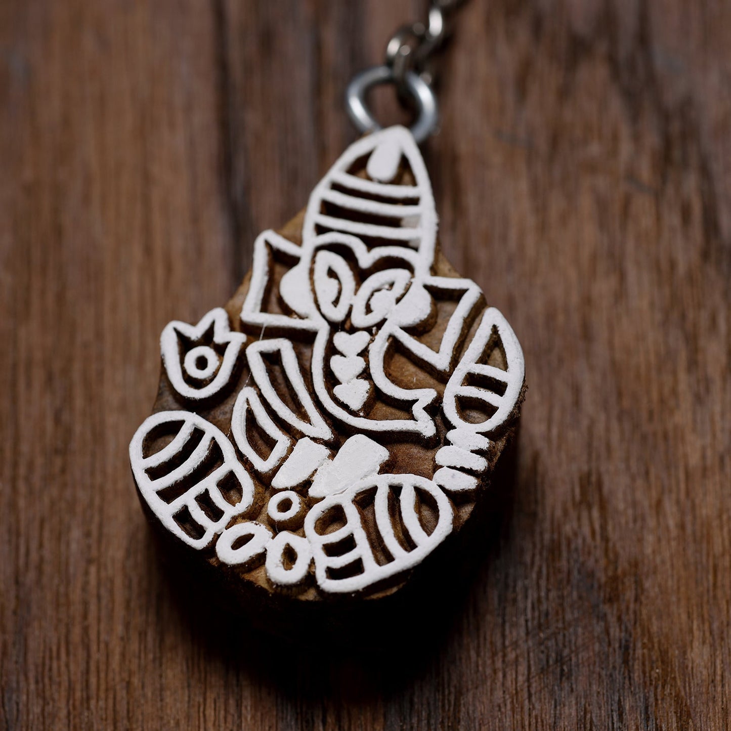  Hand Carved Sheesham Wood Block Keychain 