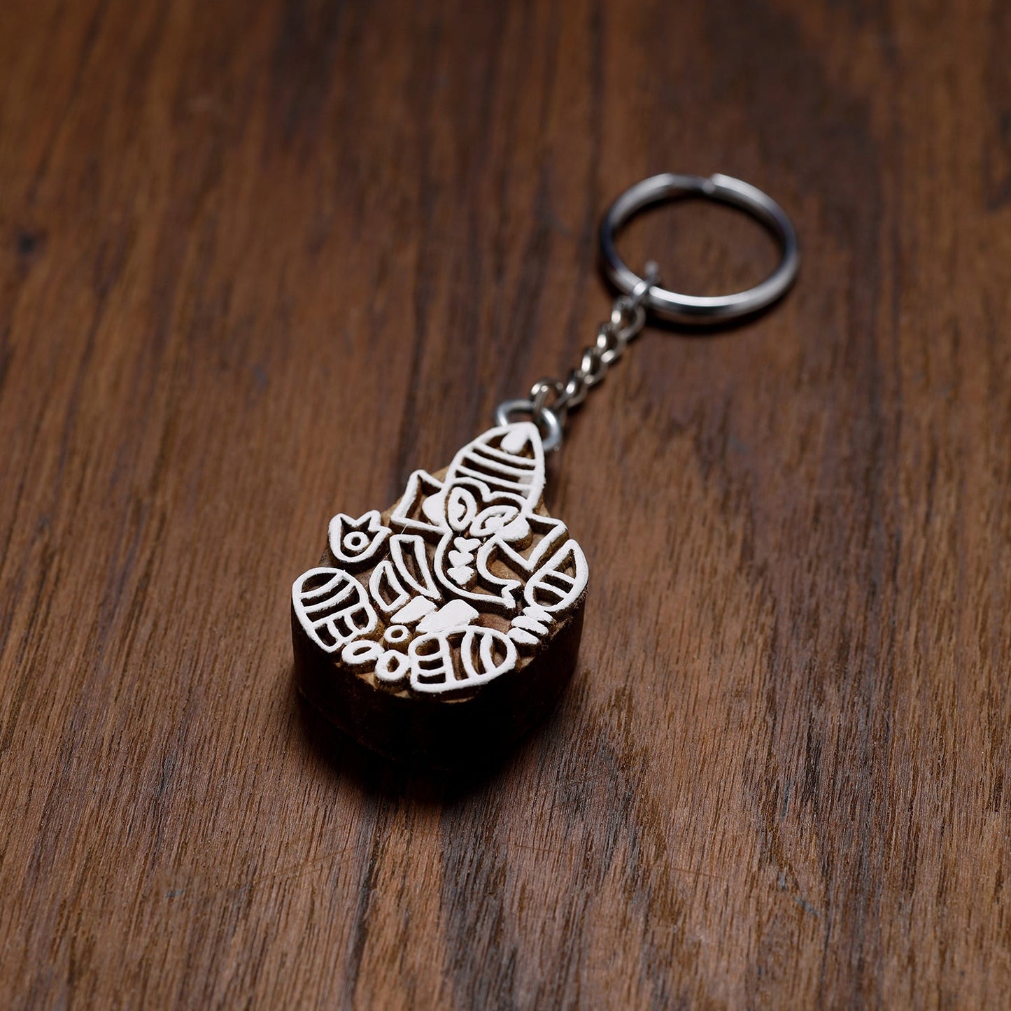  Hand Carved Sheesham Wood Block Keychain 