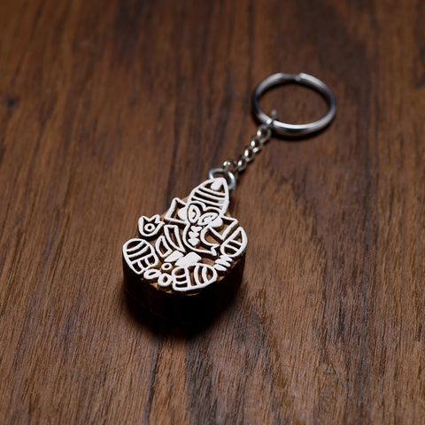  Hand Carved Sheesham Wood Block Keychain 