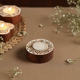  Hand Carved Sheesham Wood Block Tealight Candle Holder Online at iTokri.com 