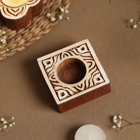 Hand Carved Sheesham Wood Block Tealight Candle Holder Online at iTokri.com 