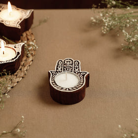  Hand Carved Sheesham Wood Block Tealight Candle Holder Online at iTokri.com 