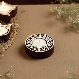  Hand Carved Sheesham Wood Block Tealight Candle Holder Online at iTokri.com 