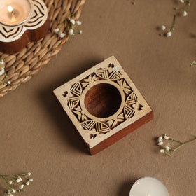  Hand Carved Sheesham Wood Block Tealight Candle Holder Online at iTokri.com 