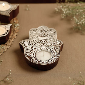  Hand Carved Sheesham Wood Block Tealight Candle Holder Online at iTokri.com 