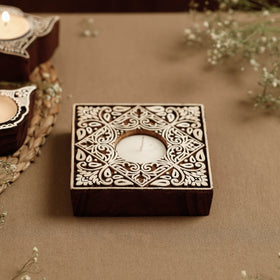  Hand Carved Sheesham Wood Block Tealight Candle Holder Online at iTokri.com 