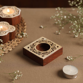  Hand Carved Sheesham Wood Block Tealight Candle Holder Online at iTokri.com 