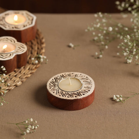 Hand Carved Sheesham Wood Block Tealight Candle Holder Online at iTokri.com