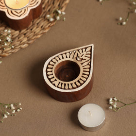  Hand Carved Sheesham Wood Block Tealight Candle Holder Online at iTokri.com 