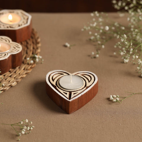  Hand Carved Sheesham Wood Block Tealight Candle Holder Online at iTokri.com 