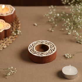  Hand Carved Sheesham Wood Block Tealight Candle Holder Online in India l iTokri.com 