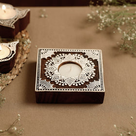  Hand Carved Sheesham Wood Block Tealight Candle Holder Online at iTokri.com 