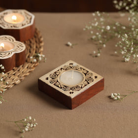  Hand Carved Sheesham Wood Block Tealight Candle Holder Online at iTokri.com 