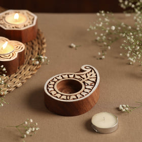  Hand Carved Sheesham Wood Block Tealight Candle Holder Online at iTokri.com 
