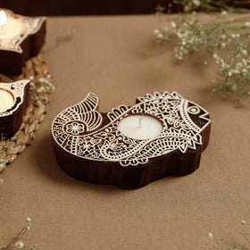  Hand Carved Sheesham Wood Block Tealight Candle Holder Online at iTokri.com 