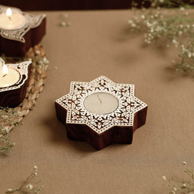  Hand Carved Sheesham Wood Block Tealight Candle Holder Online at iTokri.com 