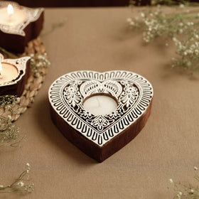  Hand Carved Sheesham Wood Block Tealight Candle Holder Online at iTokri.com 