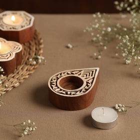  Hand Carved Sheesham Wood Block Tealight Candle Holder Online at iTokri.com 