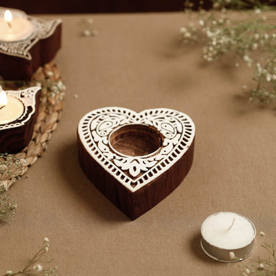  Hand Carved Sheesham Wood Block Tealight Candle Holder Online at iTokri.com 