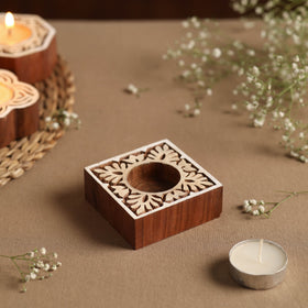  Hand Carved Sheesham Wood Block Tealight Candle Holder Online in India l iTokri.com 