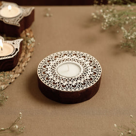  Hand Carved Sheesham Wood Block Tealight Candle Holder Online at iTokri.com 