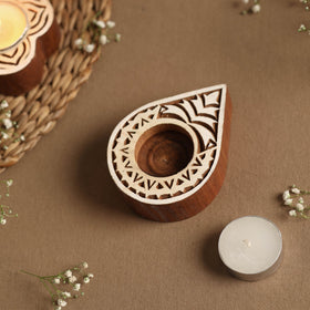 Hand Carved Sheesham Wood Block Tealight Candle Holder Online at iTokri.com 