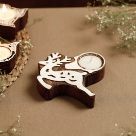  Hand Carved Sheesham Wood Block Tealight Candle Holder Online at iTokri.com 