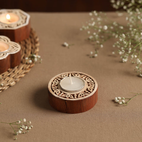  Hand Carved Sheesham Wood Block Tealight Candle Holder Online at iTokri.com 