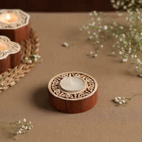  Hand Carved Sheesham Wood Block Tealight Candle Holder Online at iTokri.com 