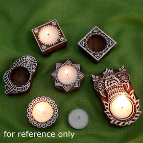  Hand Carved Sheesham Wood Block Tealight Candle Holder Online at iTokri.com 