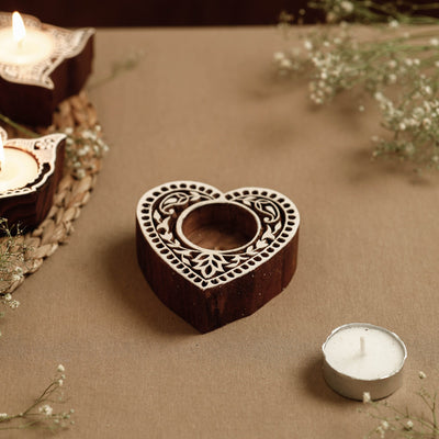  Hand Carved Sheesham Wood Block Tealight Candle Holder Online at iTokri.com 