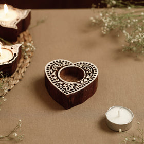  Hand Carved Sheesham Wood Block Tealight Candle Holder Online at iTokri.com 